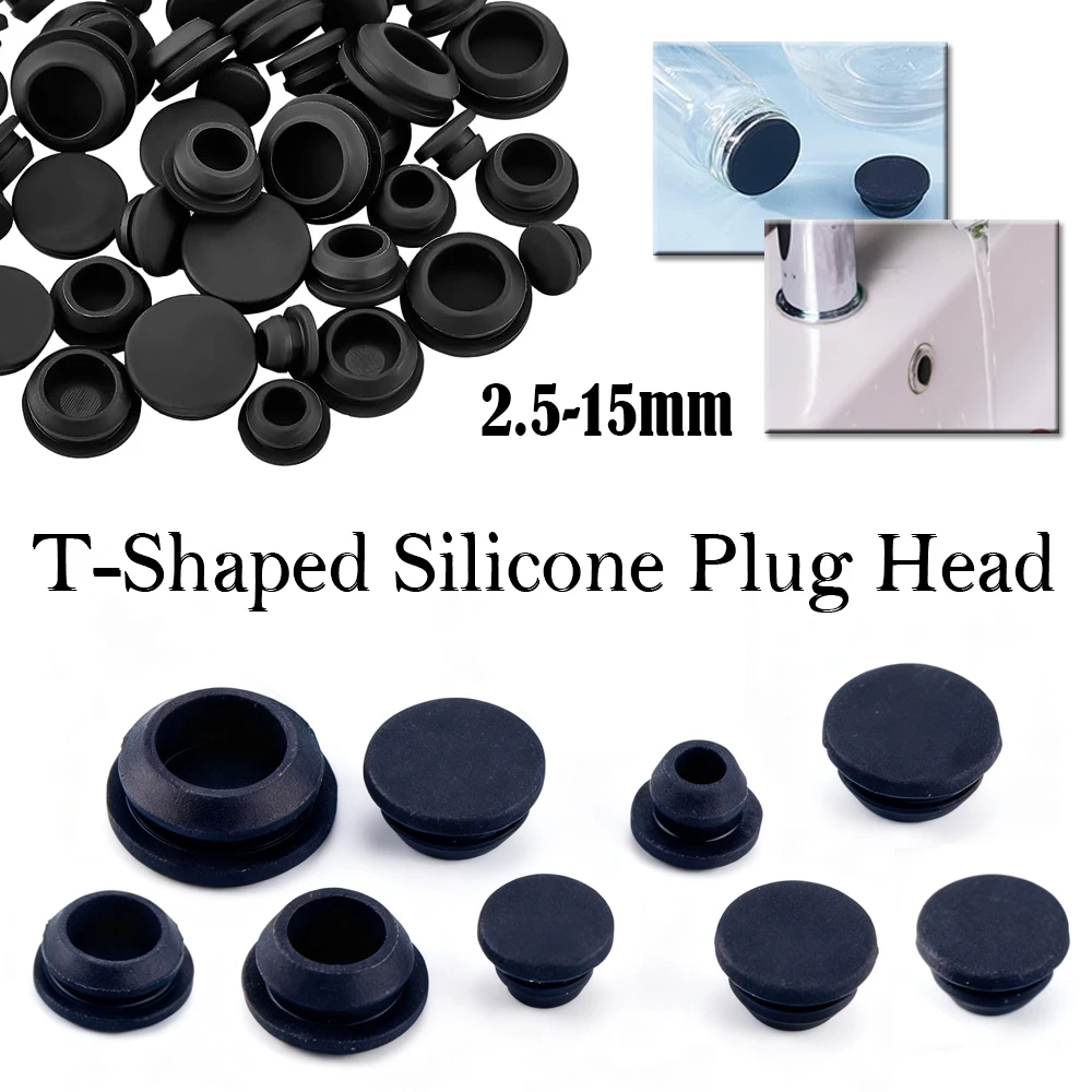 5-25Pcs 2.5-15mm Black Conical Snap-on Silicone Rubber T Type Plug Blanking End Caps Tube Inserts Bung Proof High Temperature