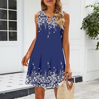 Printed Elegant O-Neck Women's Summer Sundress Sleeveless Casual Daily Wear Short Skirts Beach Dress Casual Vestidos Curtos