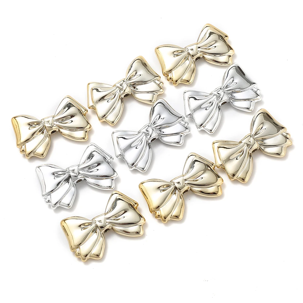 10Pcs 28x38mm Gold Silver Color Bow Bead Plastic CCB Spacer Beads For Craft Accessories DIY Necklace Bracelet Jewelry Making