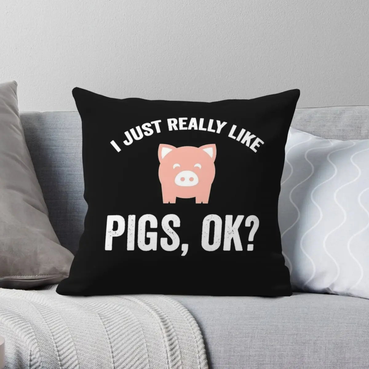 

I Just Really Like Pigs Square Pillowcase Polyester Linen Velvet Printed Zip Decor Room Cushion Cover