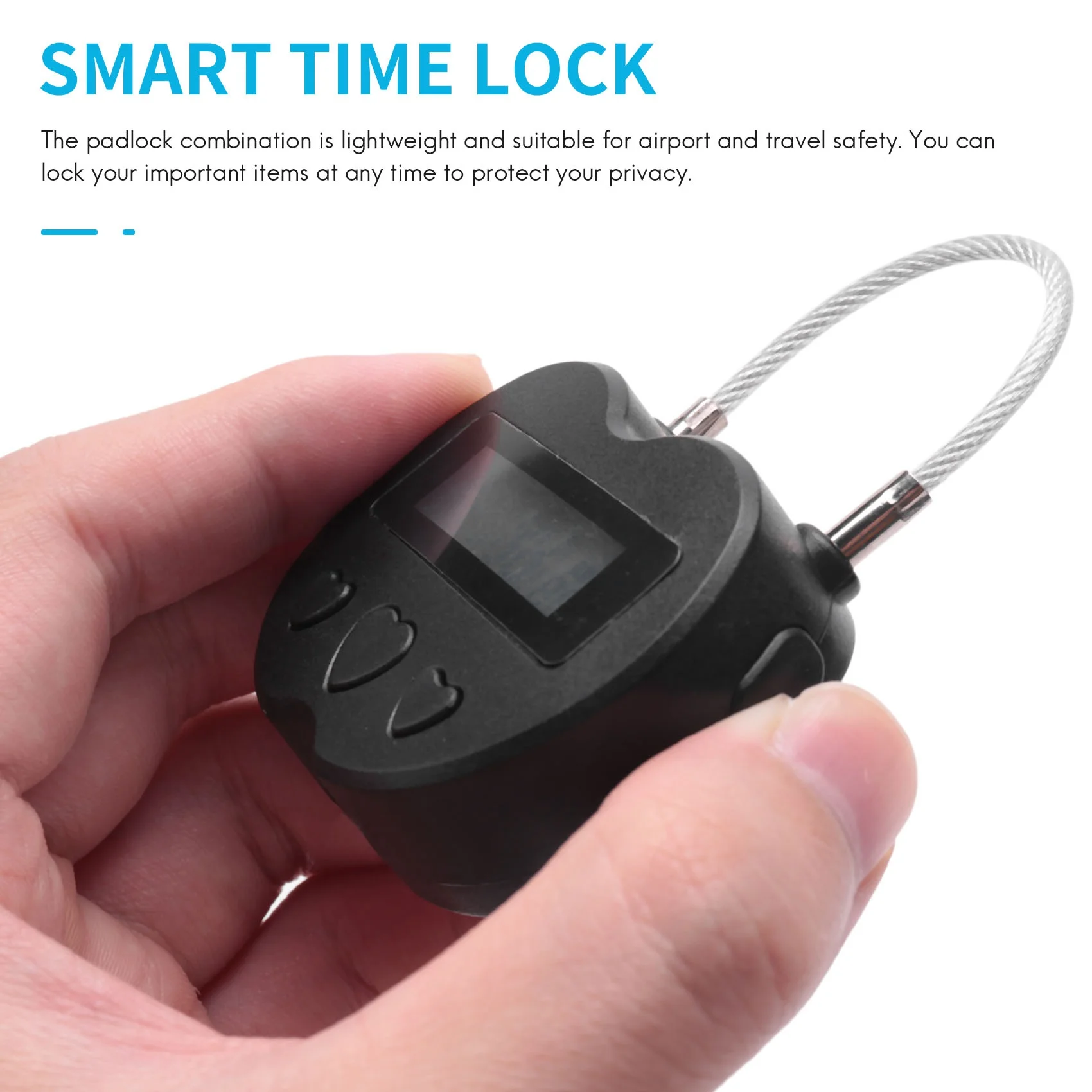 Display LCD Smart Time Lock, USB Recarregável, Temporizador Temporário, Cadeado Preto, Eletrônico, Viagem