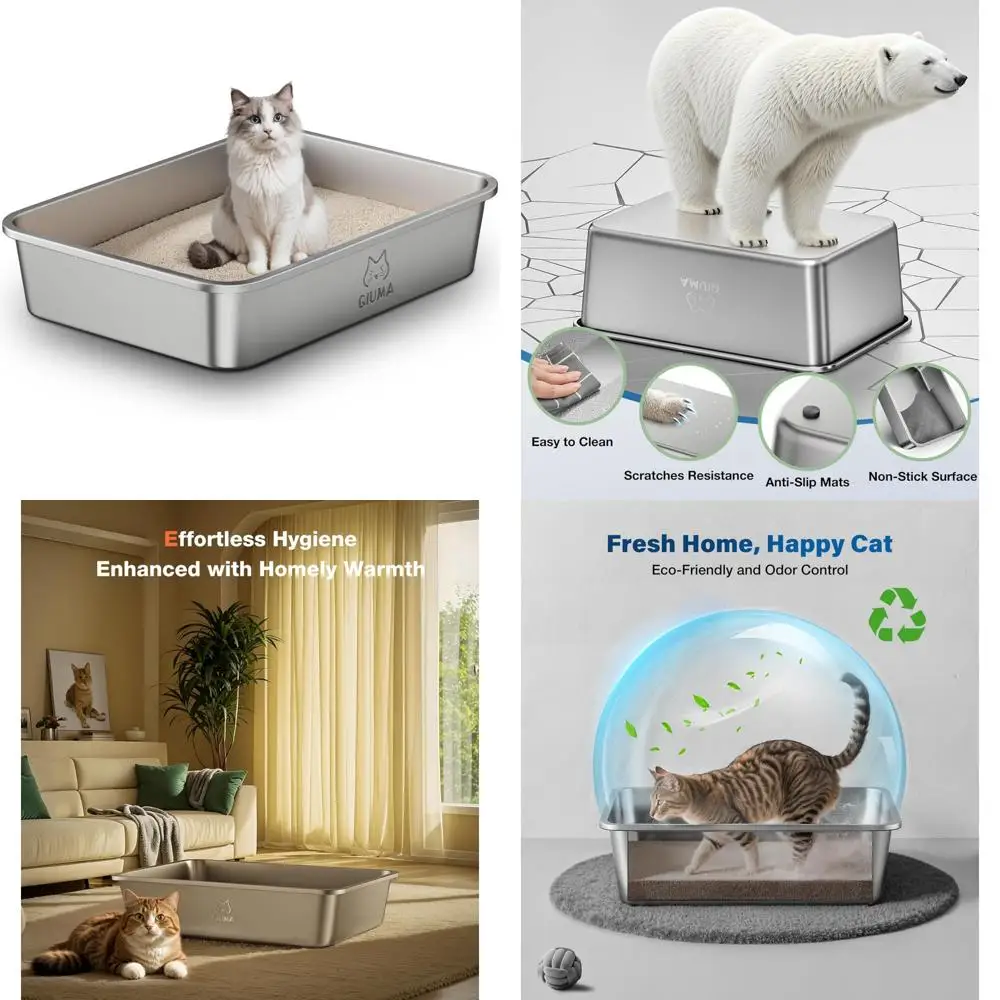 

Ящик для кошачьего туалета XXL из нержавеющей стали с высокими сторонами, без запаха, с антипригарным покрытием, легко чистится, металлическая сковорода XXL для больших кошек