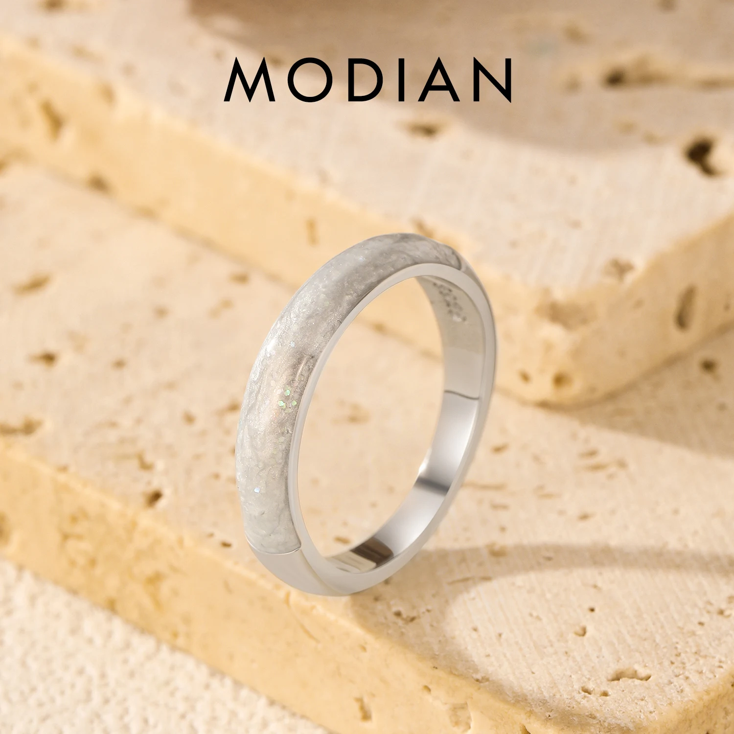 MODIAN 925 Sterling Silver Elegant Minimalist Geometric Translucent Enamel Finger Rings For Women Fine Jewelry