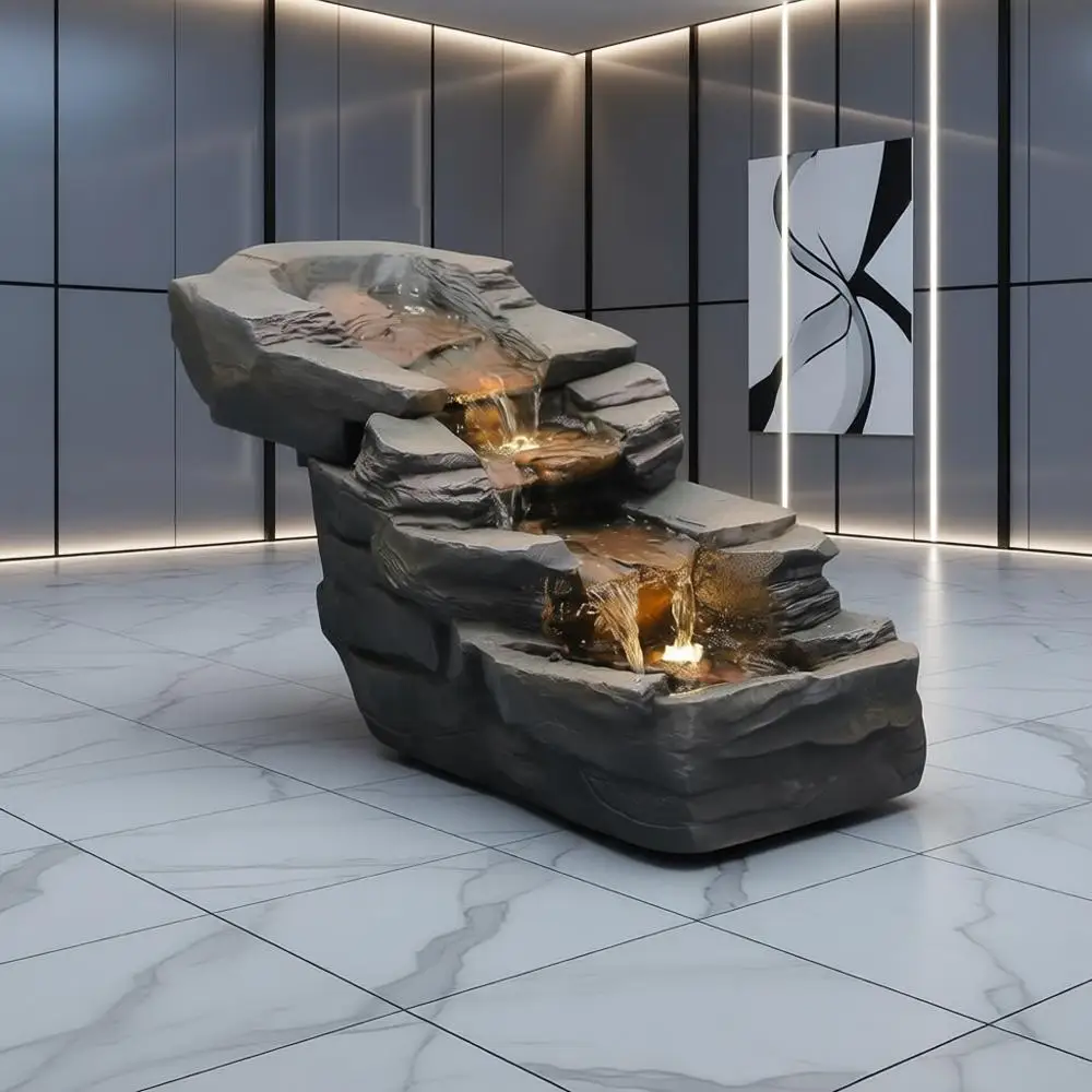 

3-уровневый напольный фонтан на открытом воздухе со светодиодной подсветкой - 30 дождевых лесов, каменный водопад для сада и домашнего декора