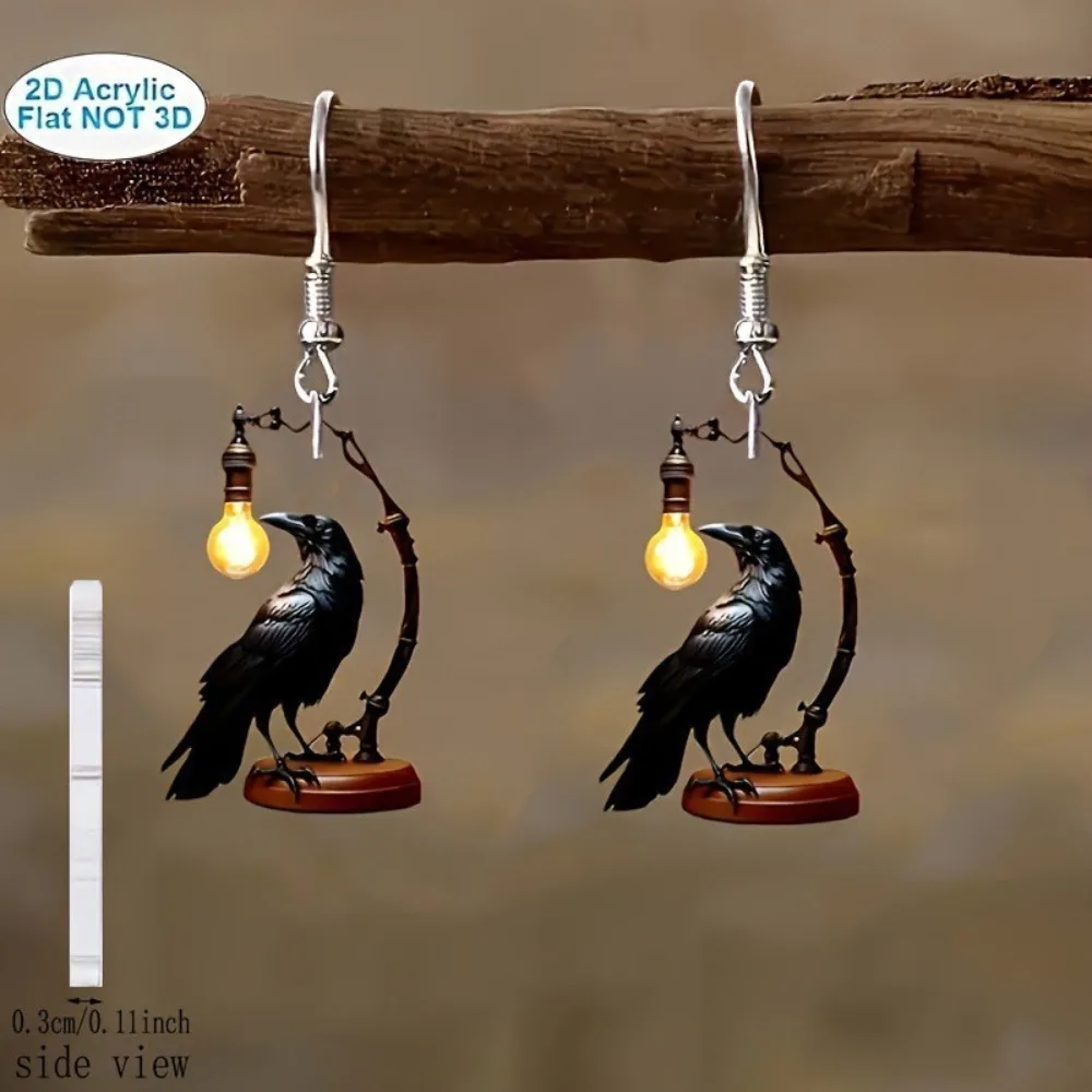 Personality Creative Stereo Simulation Acrylic Black Crow Bulb Pendant Dangle Earrings for Women Men Aesthetic Design Jewelry