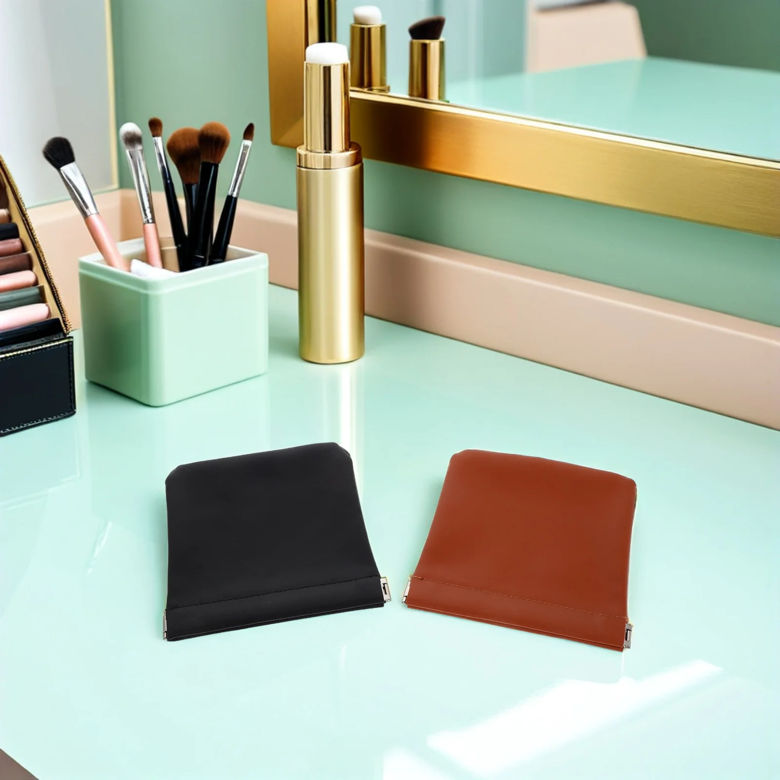 

6pcs Mini Makeup Pouch For Purse 4.72X4.44In Automatic Closure Pu Travel Pouch No Zipper Self-Closing Organizer Portable Pocket