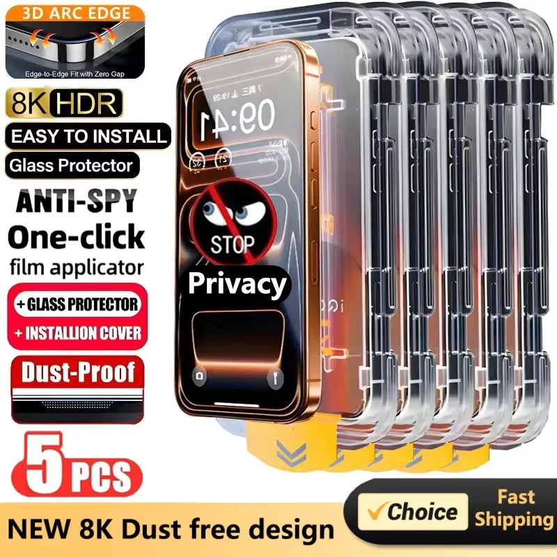 

Dust Free Install Privacy Glass For iPhone 17 Pro Max 16 15 13 11 14 12 Air 16E Mini X XS XR Easy Installation Screen Protector