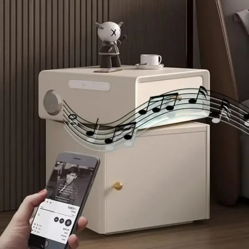 for Bedroom Solid Wood Multifunctional Rotating Cream Style Bedside Table Home Safe Intelligent Nordic Furniture