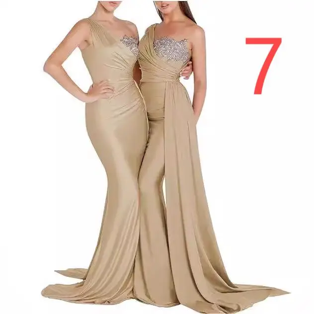 Vestido largo de encaje de gasa para dama de honor, traje de noche con cordones, a la moda, para fiesta de boda y playa, W-11, 2021