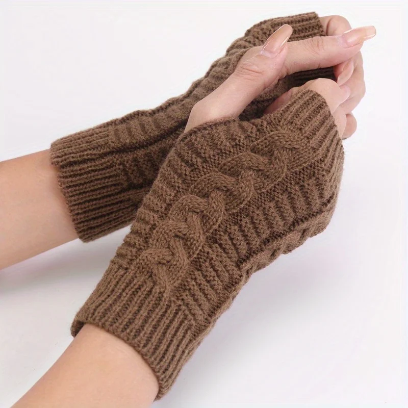 

1 Pair Short fashion knitted twist gloves, finger warm gloves - suitable for all men and women in autumn and winter