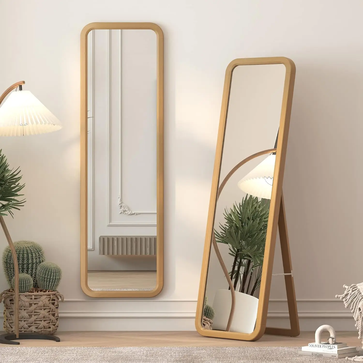 

LVSOMT 63"×18” Wooden Full Length Mirror, Full Body Mirror, Standing Floor Mirror, Solid Wood Frame, Rounded Corner, Stand Up or