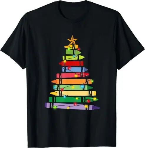 Teacher Christmas Tshirt Crayon Tree Light Gifts Student T-Shirt