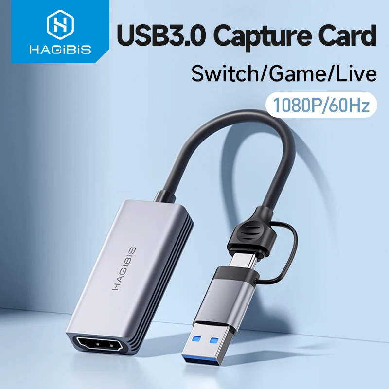 Hagibis USB 3.0 karta przechwytująca wideo kompatybilna z HDMI do USB/type-c Game Grabber Record ms2130 dla przełącznika Xbox PS4/5 transmisja na żywo