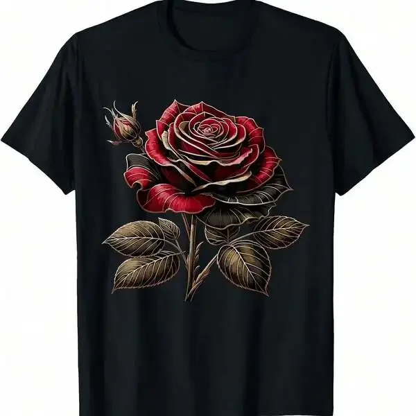 Red Rose Black And Gold T-Shirt Camisetas