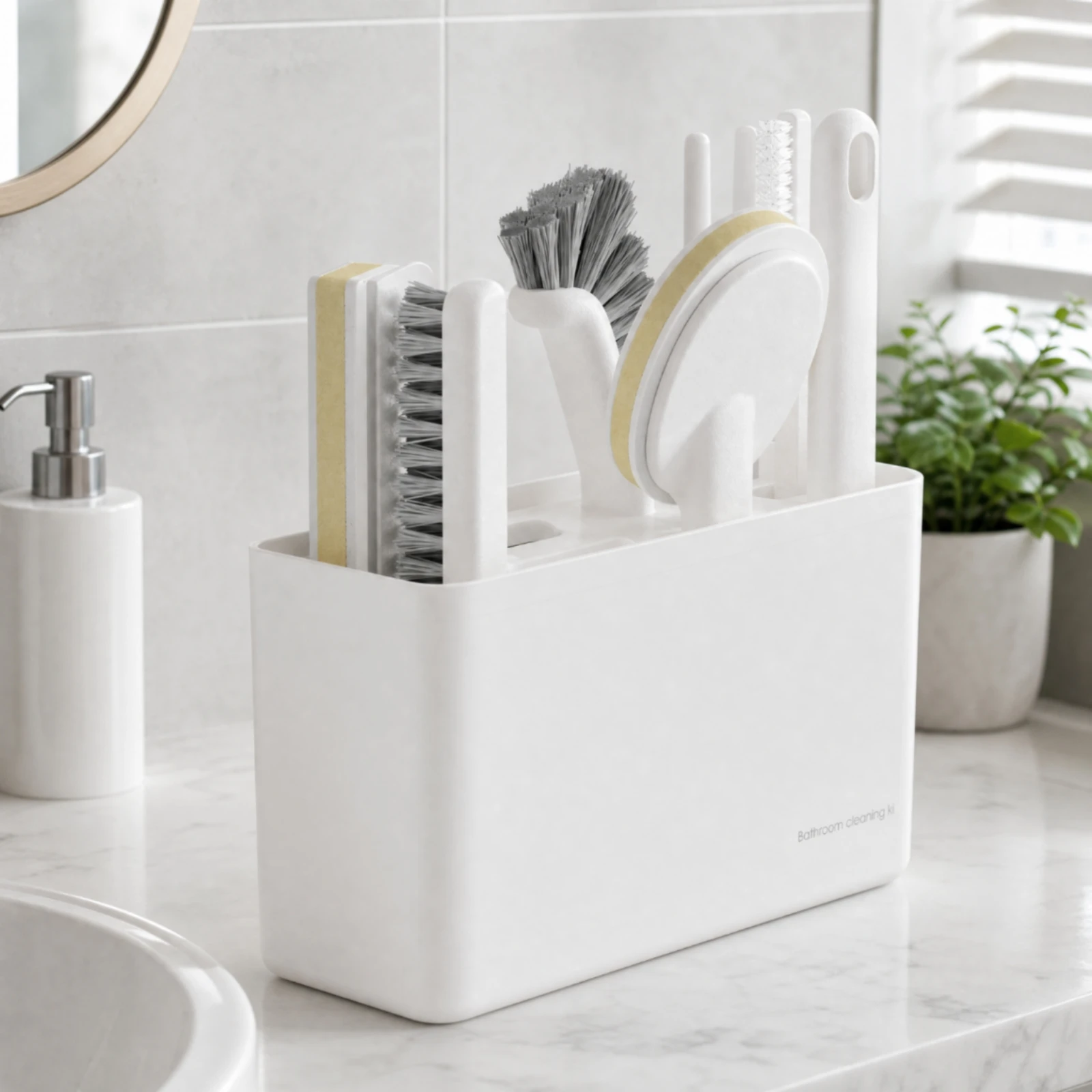 6 Pieces Bathroom Cleaning Brush Set with Storage Holder Textured Handle Bathroom Scrubber Set with Upright Holder Compact