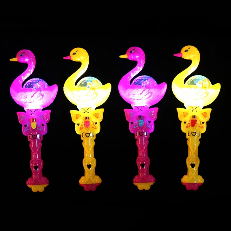 Creative Beautiful Flashing Swan Glowing Projection Magic Wand Glowing Projection Flashing Wand Children Girls Glowing Toy Gift