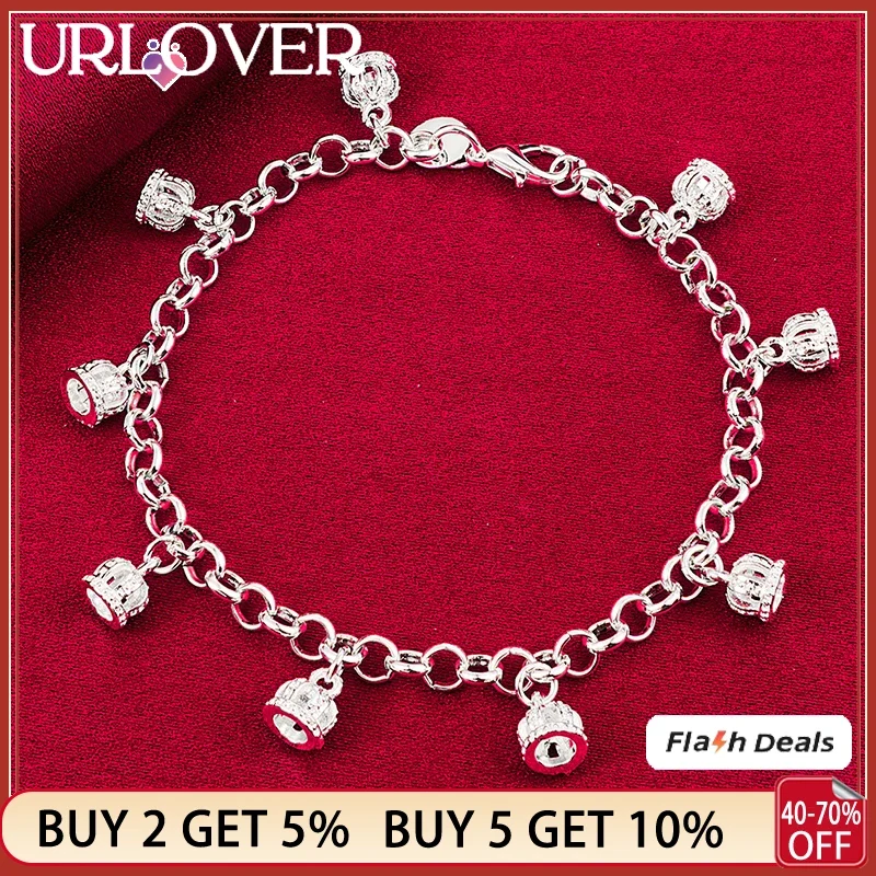 

URLOVER 925 Sterling Silver Bracelets Fashion Crown Bracelet Woman's Party High Quality Jewelry Wedding Accessories Gifts