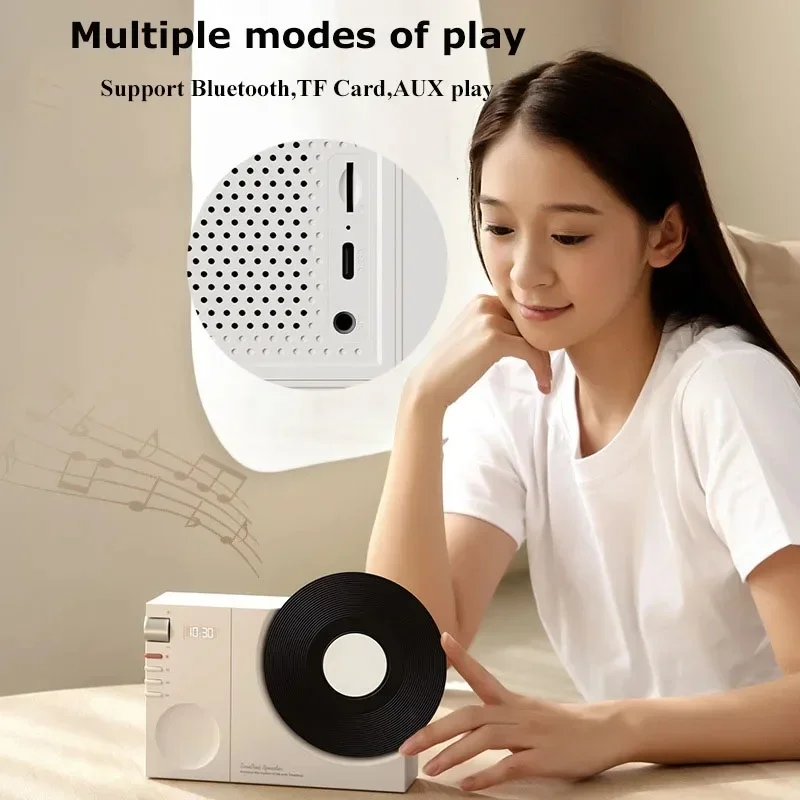 Minialtavoz Retro con Bluetooth, dispositivo con pantalla de reloj, compatible con tarjeta TF, AUX Play, inalámbrico, barra de sonido Hifi, caja de música MP3 Vintage, 5,3