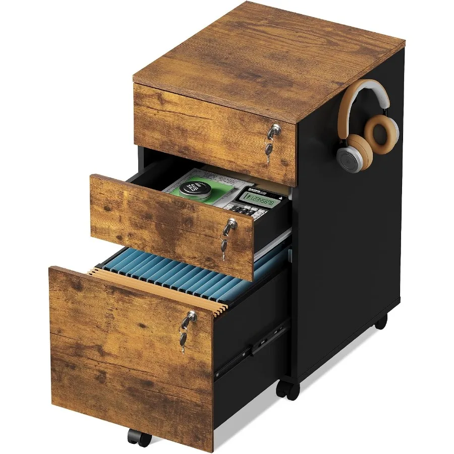 3 Drawer Wood File Cabinet with Individual Locks