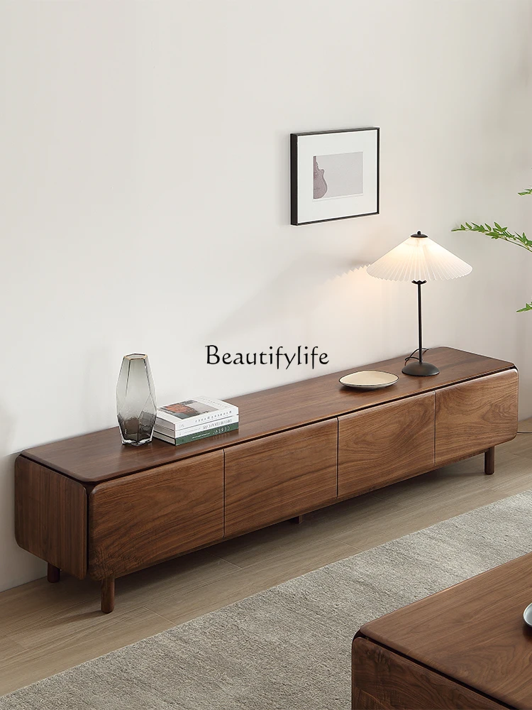 North American black walnut solid wood TV cabinet modern simple all solid wood drawer storage video