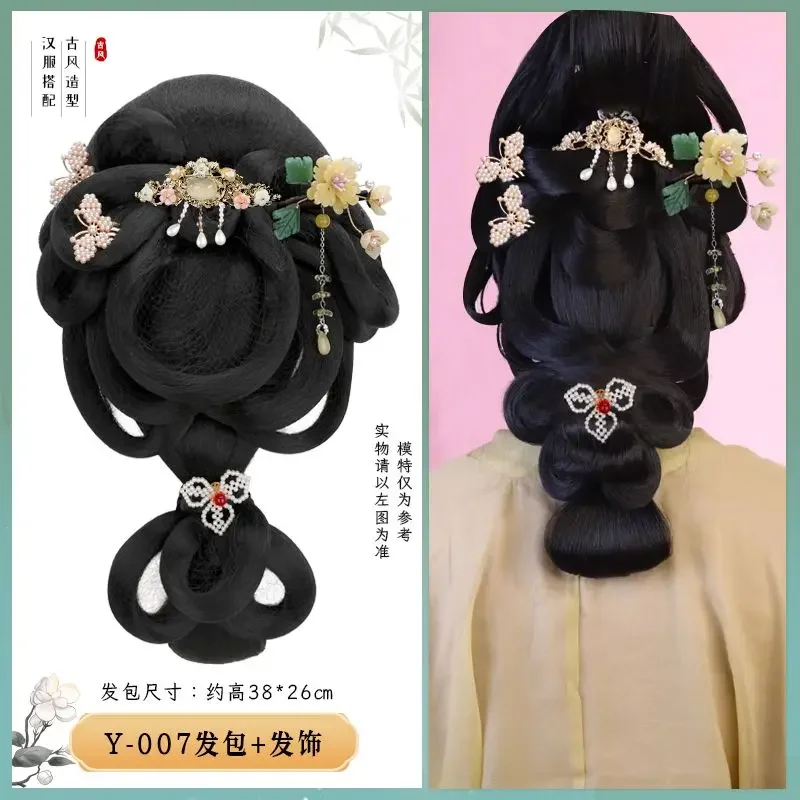 

Ancient Style Wig Tang Women Hair Bag Hole Headwear Ancient Costume Hair Props Bride Hair Bun Xiuhe Wig Hanfu Head Wear