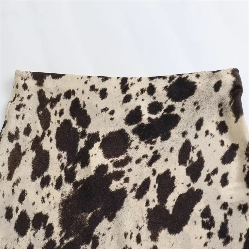 2024ZAR4 Spring Summer Women\'s Fashion niche animal print silk satin texture high waisted midi skirt