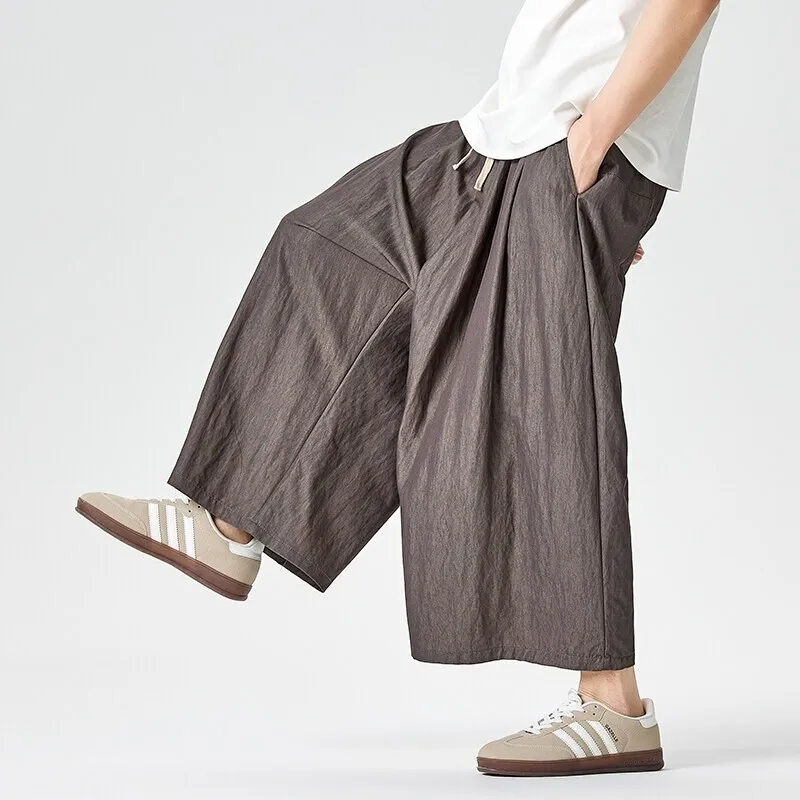 Men Korean Wide Leg Pants 2025 Men Black Loose Casual Trousers Men Soild Color Chinese Style Streetwear Joggers Cargo Pants