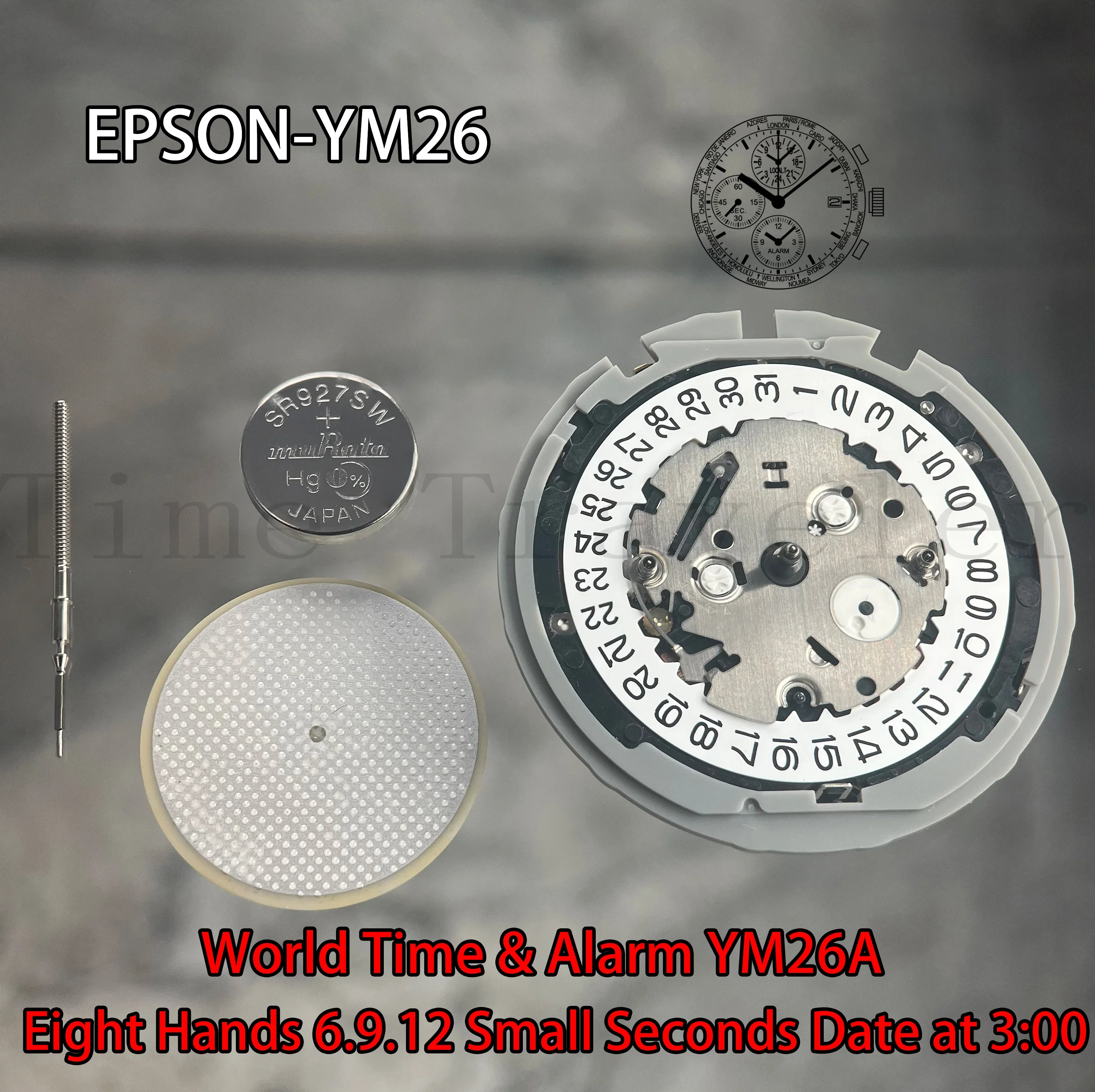 YM26 Movement Epson YM26A-3 Movement 8 Hands Size:12'' 6:00/9:00/12:00 Small seconds Date at 3:00 Replace YM2JA Movement