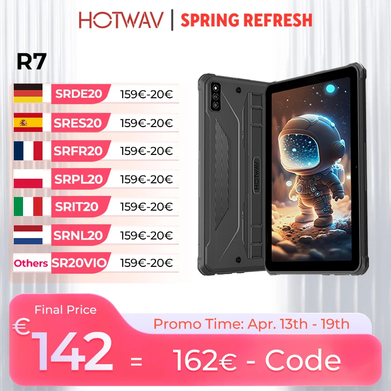 Tablette robuste HOTWAV R7, batterie massive de 15600 mAh, écran HD+ de 10,1 pouces, système d'exploitation Android 13, processeur octa-core, 6 Go de RAM, 256 Go de stockage, tablette PC mondiale