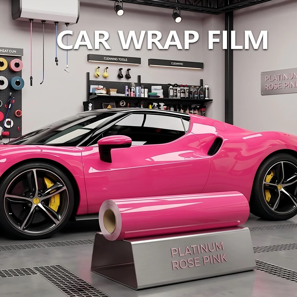 Premium Rose Pink Color Modify Cover Car Vinyl Wrap Film Bubble Free Air Release DIY Wrapping Film for Vehicle Accessories