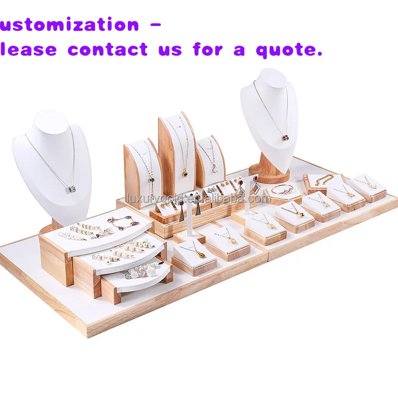 custom.Luxury White Leather Jewelry Display Tray Sets Display Bracelet Necklace Jewelry Display Counter