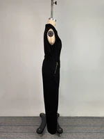 Women Black Sleeveless Lapel Denim Jumpsuit Front Zipper Cargo Pockets High Waist Casual Streetwear Rompers Women's Jumpsuits - Image 6