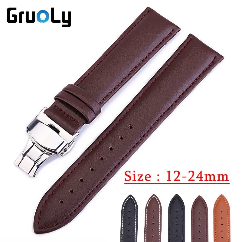 جلد العجل حزام الساعات 12 مللي متر 13 مللي متر 14 مللي متر 15 مللي متر 16 مللي متر 17 مللي متر 18 مللي متر 19 مللي متر 20 مللي متر 21 مللي متر 22 مللي متر 24 مللي متر العالمي شريط للرسغ فراشة مشبك