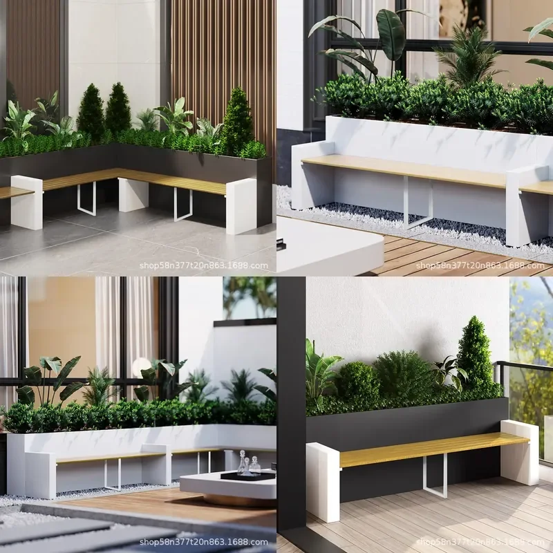 For Outdoor Courtyard Preservative Wood Flower Box Bench Combination Terrace Restaurant Pedestrian Street Scenic Spot Leisure