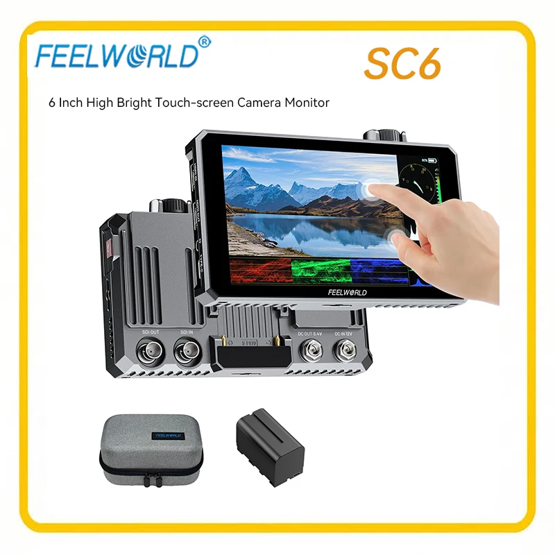 FEELWORLD SC6 G-SDI/4K60Hz HDMI Input and Output Rugged Aluminum Housing 6 Inch High Bright Touch- screen Camera Monitor