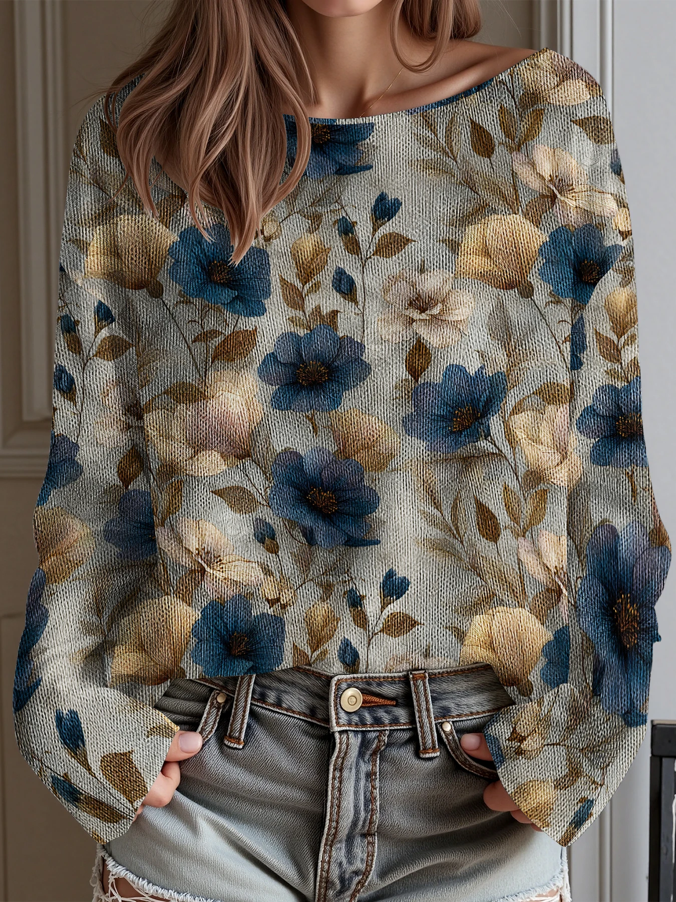 

Осенне-зимний пуловер с цветочным принтом, женские винтажные свитера, модные повседневные шикарные женские свитера, уличная модная одежда