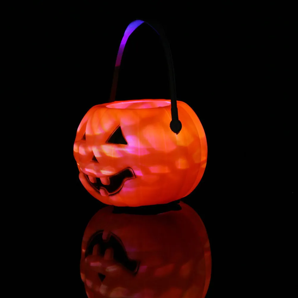 3Pcs Glow-in-The-Dark Halloween Pumpkin Lanterns with Ghost Smiling Face Design Portable LED Lights for Party Garden Home School
