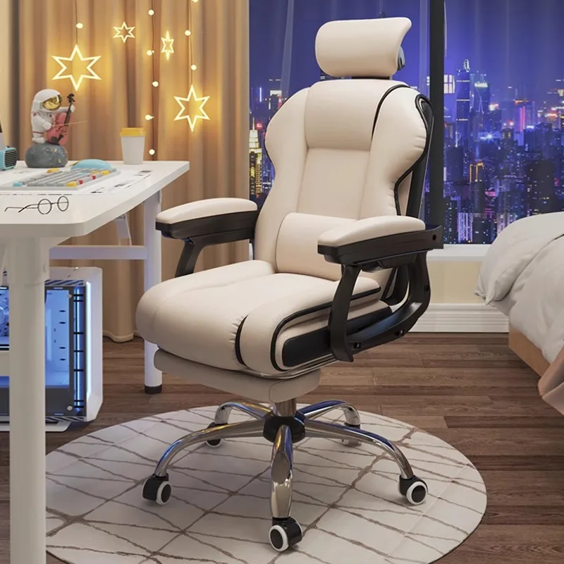Recliner Office White Custom Executive Leather Ergonomic Chair with Footrest Function