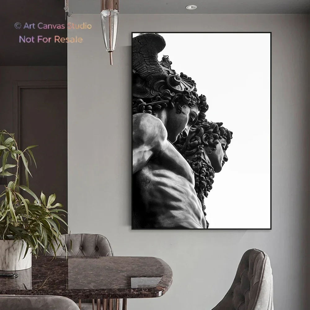 Perseus with the Head of Medusa Poster Black and White Ancient Greek God Wall Art Prints Canvas Painting Home Room Decoration