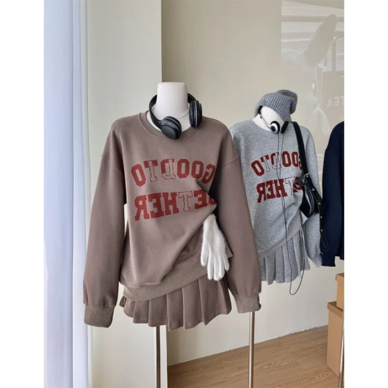 2000s Y2k Vintage Clothing Japanese 2 Piece Skirt Sets Women Casual Sweatshirts + Mini Skirt Korean Fashion Suits Sportwear Chic