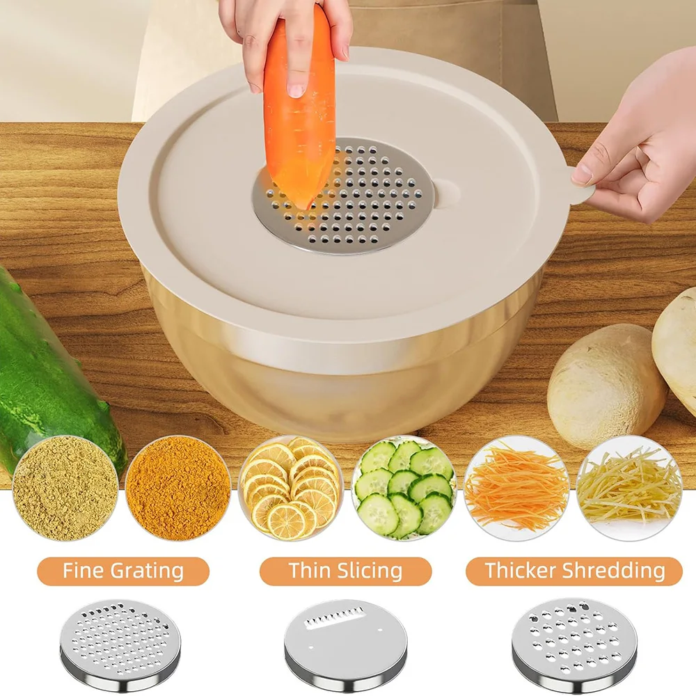 Ciotola per miscelazione con fondo antiscivolo con coperchio a nastro per piallatura da 23/33 pezzi con coperchio sigillato e 3 smerigliatrici a filo