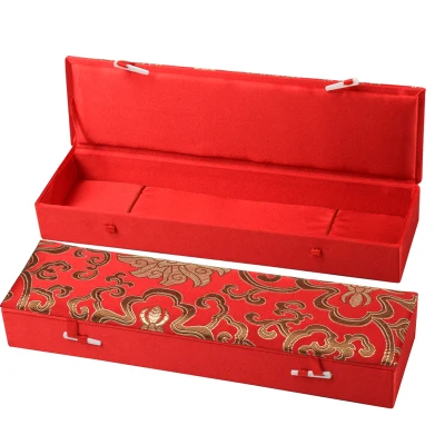 Rectangle Chinese Silk Brocade Wedding Gift Boxes China style Long Necklace Storage Cases Folding Fan Chopsticks Packaging Box