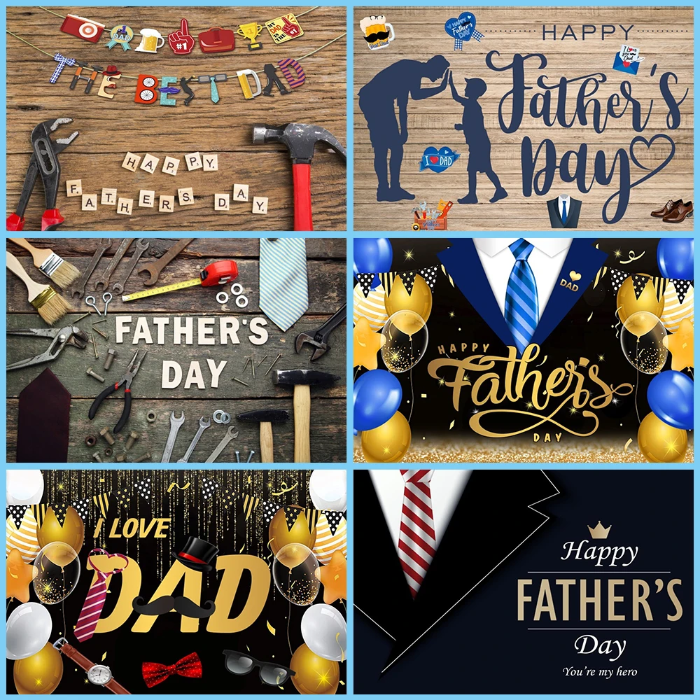 Happy Father's Day Backdrop Gentleman Black Suit Tie  Father's Day Party Decor Thank You Daddy Festival Photography Background