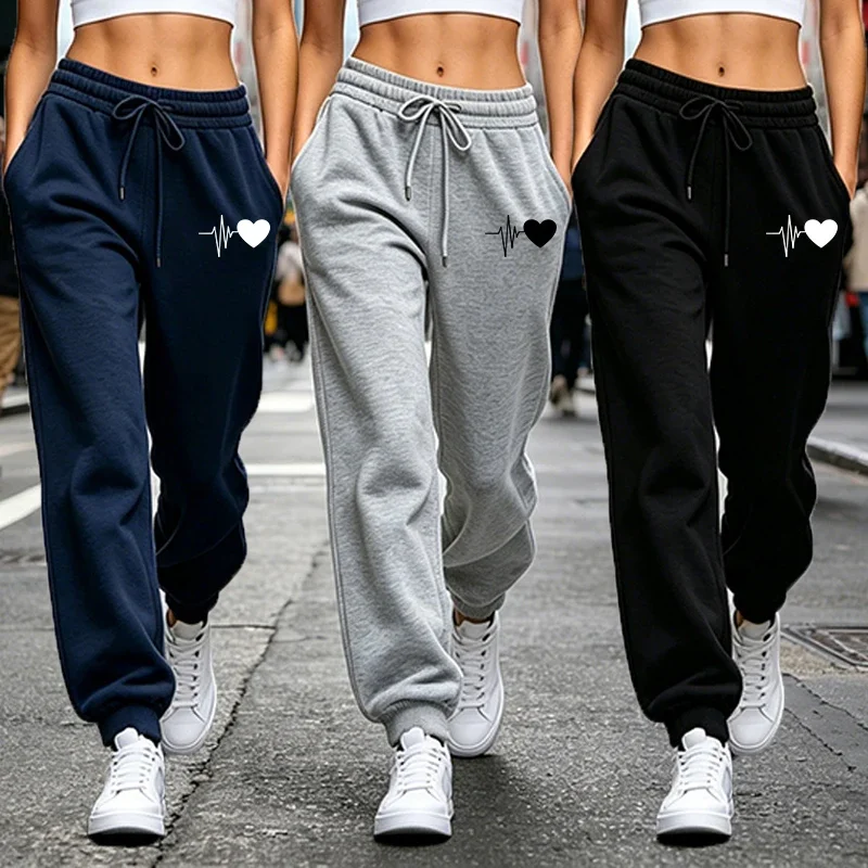 Ladies Home Outdoor Yoga Exercise Versatile Trousers Women's Heart Print Sweatpants Fall Winter Daily Casual Sport Jogging Pants