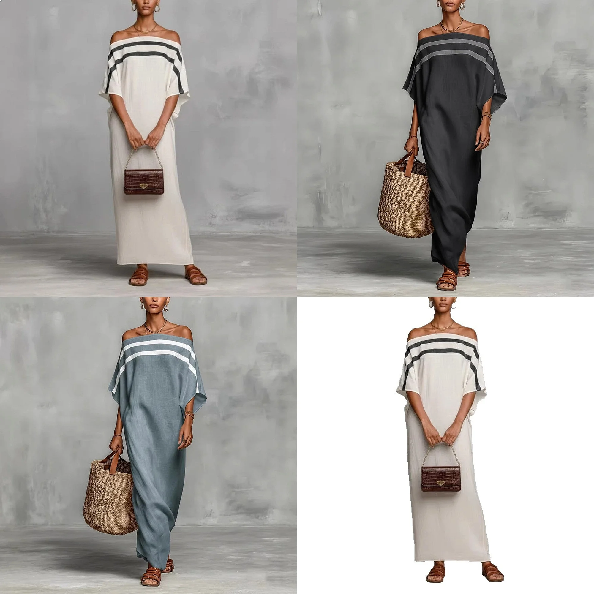 Vestido de verano de un solo hombro para mujer, holgado, con manga murciélago, maxi vestido, mono de vacaciones, playsuit
