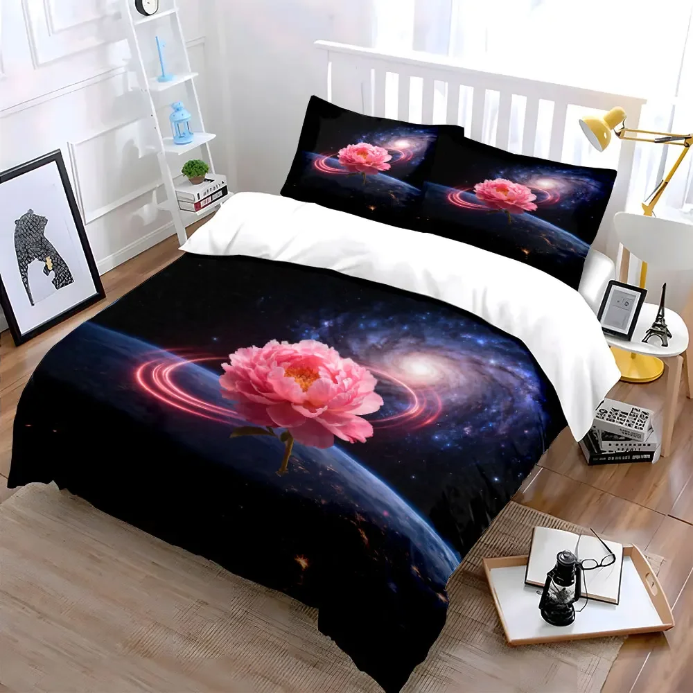 Galaxy Flower Desk Decoration Set Soft Comfortable Duvet Cover Bedding Set Included 1*Duvet Cover & 2*Pillowcases, gift