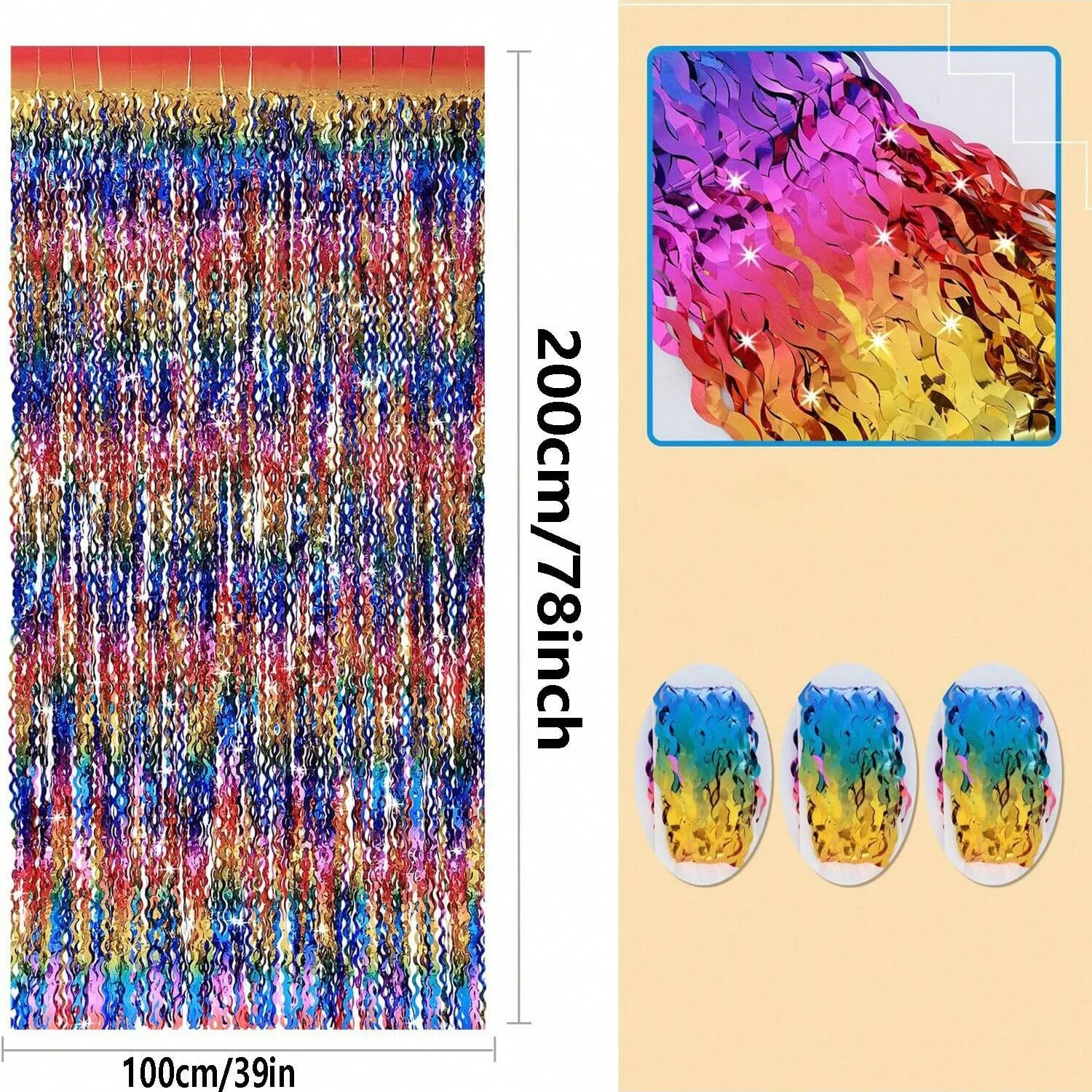 2pc  2 * 1M curved knife wave rainbow rain curtain background decoration for birthday parties, weddings, and other events