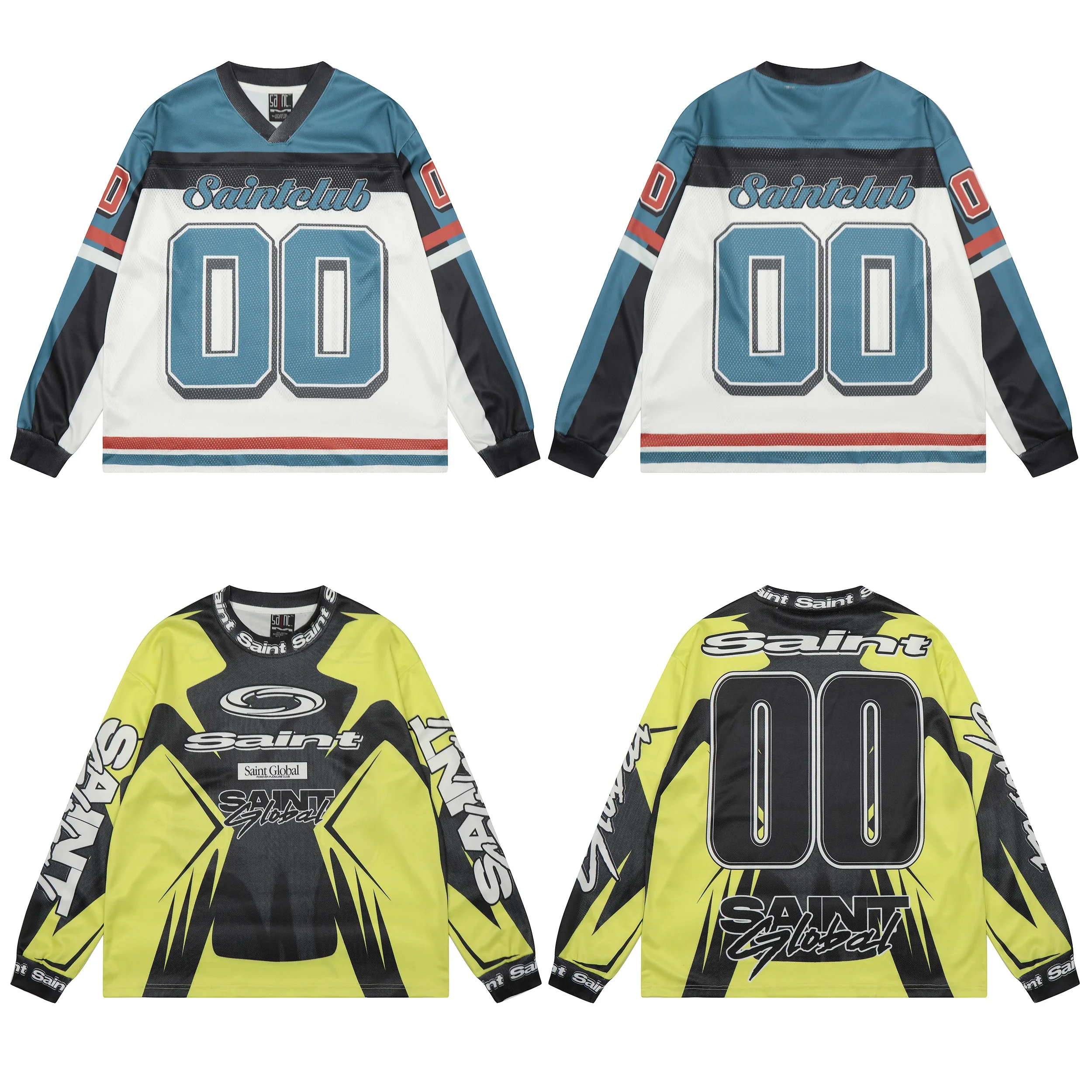 

Good Quality Mesh SAINT Patchwork Yellow BlueT-shirt Men Women Loose Tops Number Ventilate Vintage Tee T Shirt