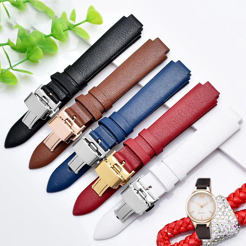 Women's Leather Strap Butterfly Buckle For Citizen Eco-Drive EM0553 EM0550 Watch Band Cowhide Leather Bracelet Raised Mouth 10mm