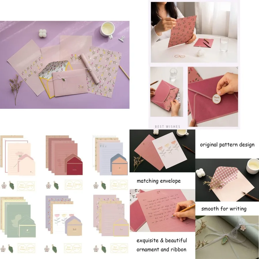 

72 шт. Набор стационарной писчей бумаги и конверты с 24-листовой цветочной бумагой для писем и 12 подходящими конвертами для девочек и мальчиков Cu